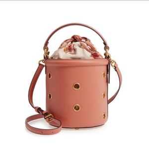 NWT Dusty Rose Coach Bucket Bag with Bronze Gussets and Detachable Floral Pouch!
